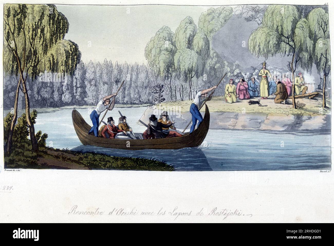 Rencontre d'Acerbi avec les lapons de Rostijoki, Norvege - in 'Le costume ancien et modern' par Jules Ferrario, 1819-1820 Stockfoto
