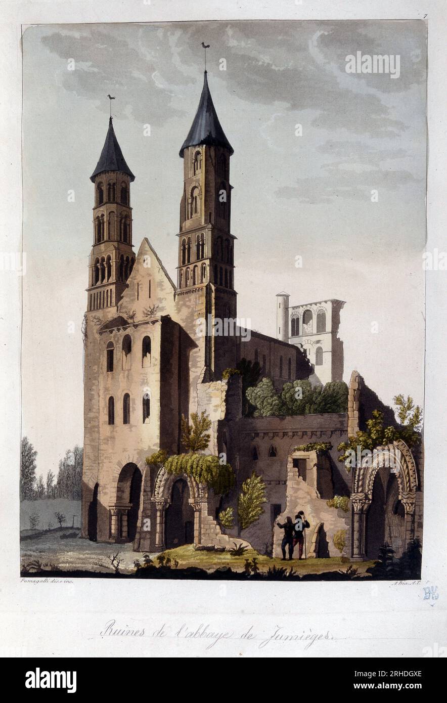 Ruines de l'abbaye de Jumieges - in 'Le costume ancien et modern' par le Dr. Ferrario, 1819-20 Stockfoto