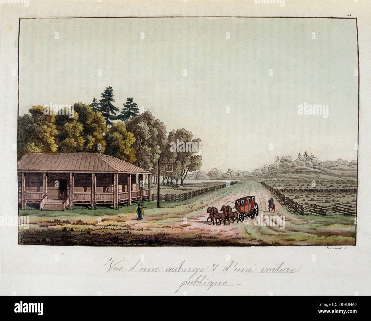 Auberge et Diligence aux Etats-Unis - in 'Le Costume ancien et modern' par Ferrario, 1819-20 Stockfoto