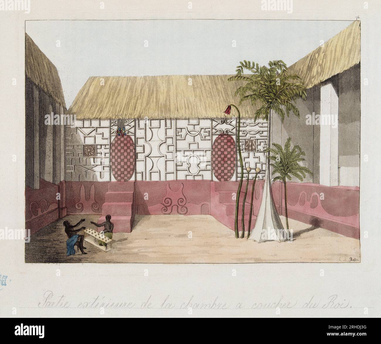 Partie Exterieure de la chambre a Coucher du roi (Pays des Achantis (Ashanti ou Asante), Ghana) - in „Le costume ancien et modern“, Par Ferrario, 1819-20 Stockfoto