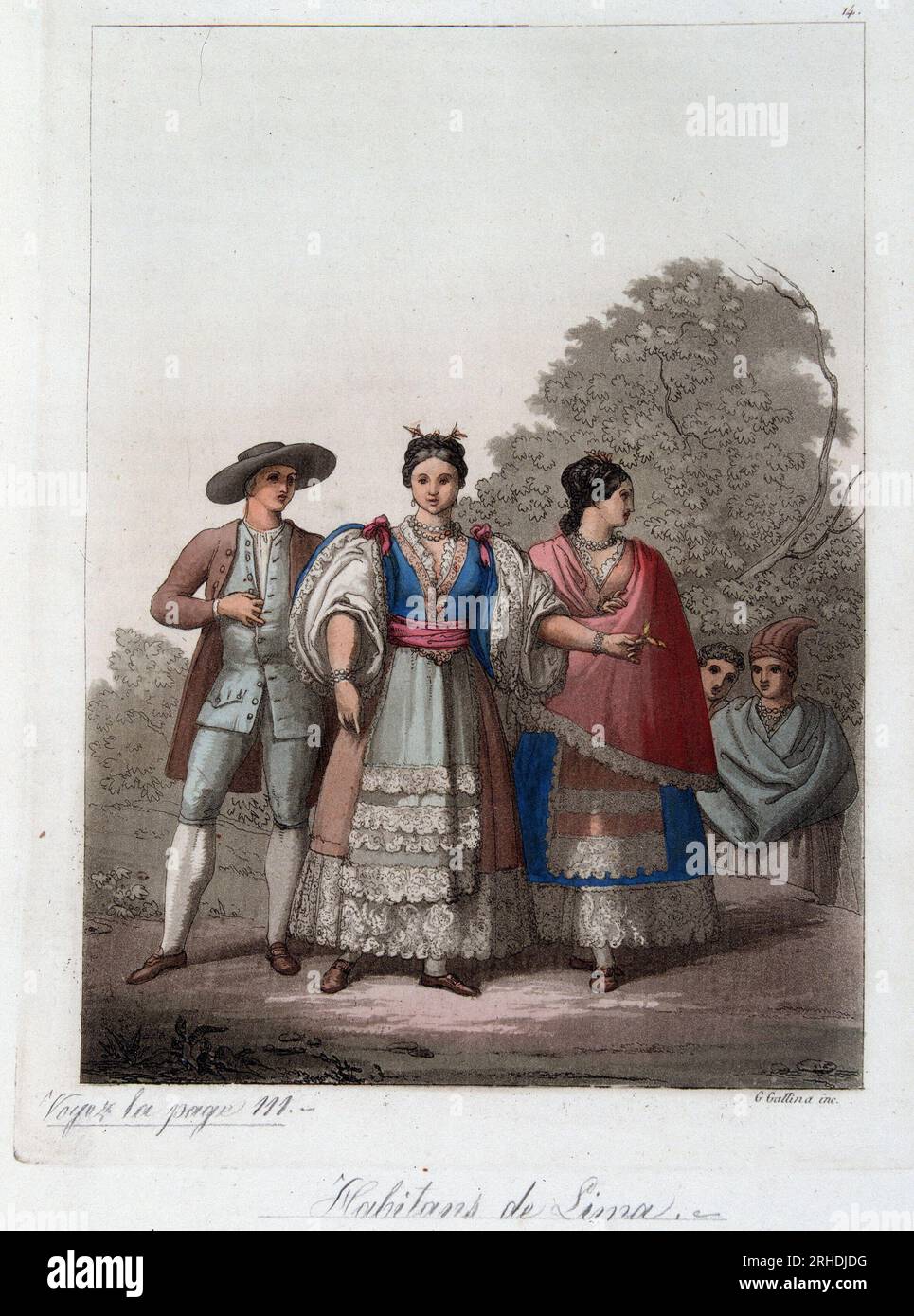 Habitants de Lima, Debüt 19e siecle - in "Le Costume Ancien et moderne de Jules Ferrario, 1819-1820 Stockfoto