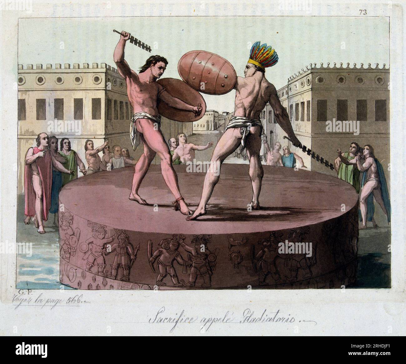 Bekämpfung sacrificiel de l'ancien Mexique in "Le Costume Ancien et moderne de Jules Ferrario, 1819-1820 Stockfoto