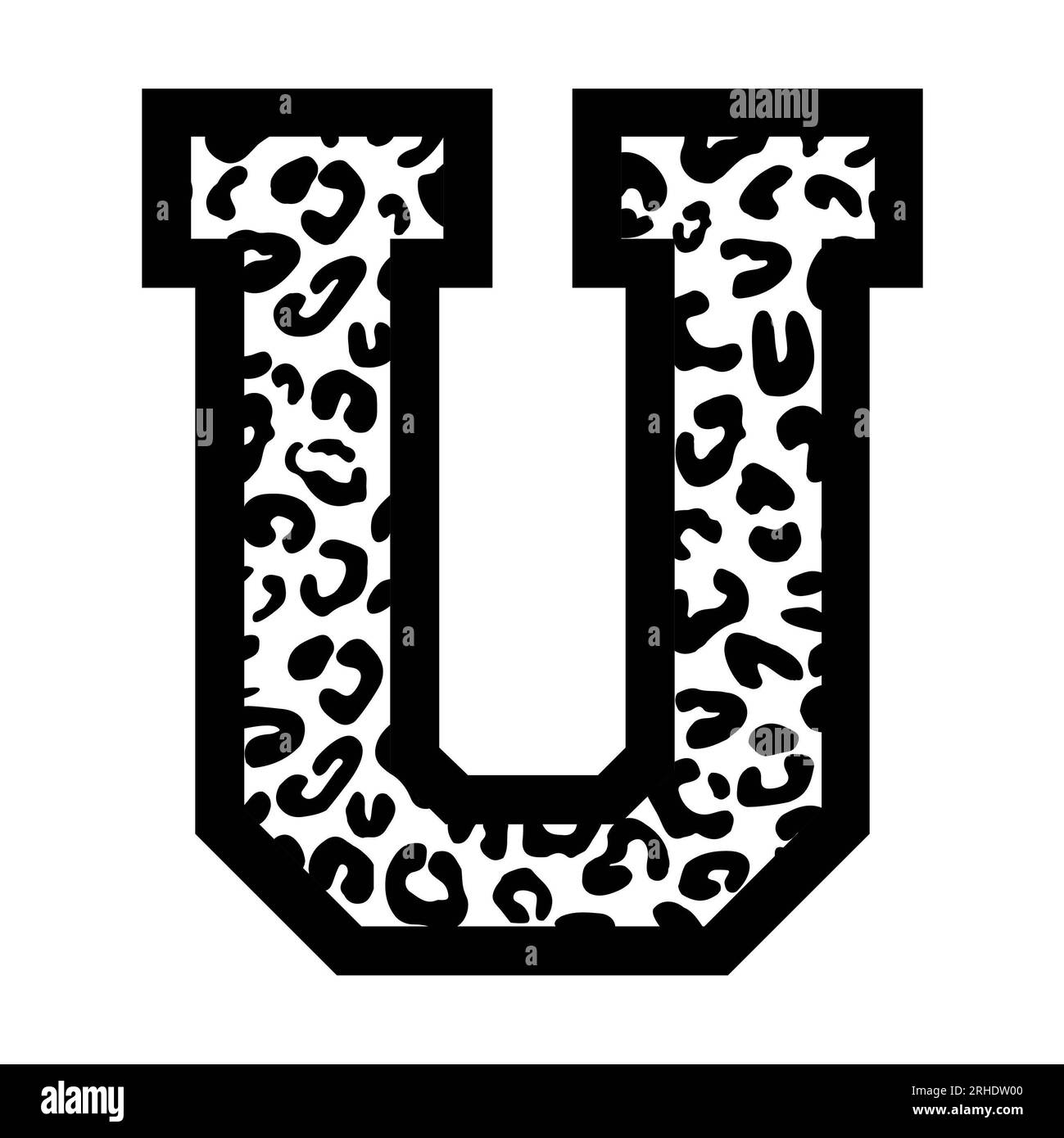 U-Letter Leoparden-College-Sporttrikot-Schriftart auf weißem Hintergrund. Isolierte Abbildung. Stockfoto