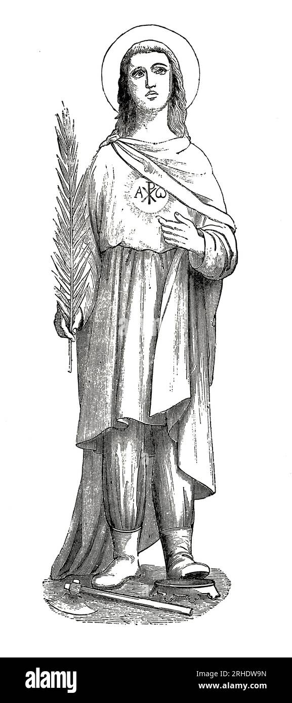 Die Heilige Hermenegild (alias Ermengild) war ein Prinz aus dem 6. Jahrhundert, der Sohn von König Liuvigild des Visigotischen Königreichs auf der iberischen Halbinsel und Südfrankreich. Gravur aus dem Leben der Heiligen von Sabin Baring-Gould. Stockfoto