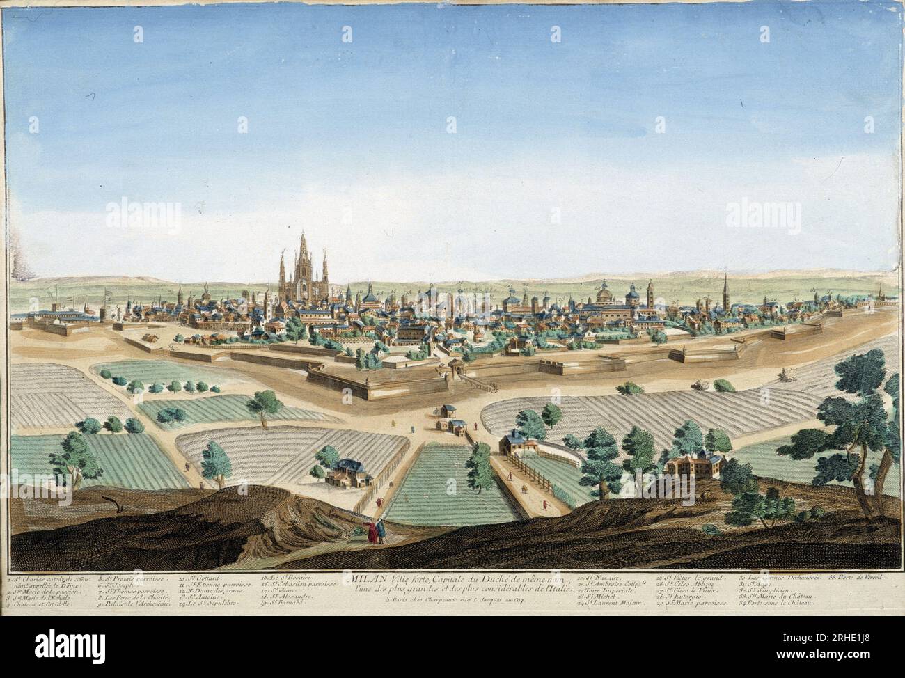 Vue de la ville de Milan, Italie avec la Cathedral et les Festung. Gravure du 18eme Siecle. Stockfoto