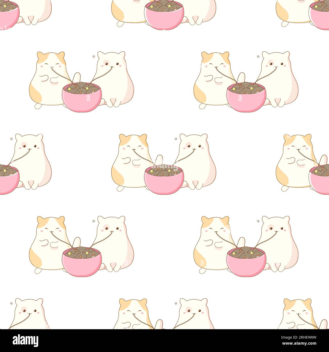 Süße Katzen, die koreanische chinesische Nudeln essen. vektordarstellung Stock Vektor