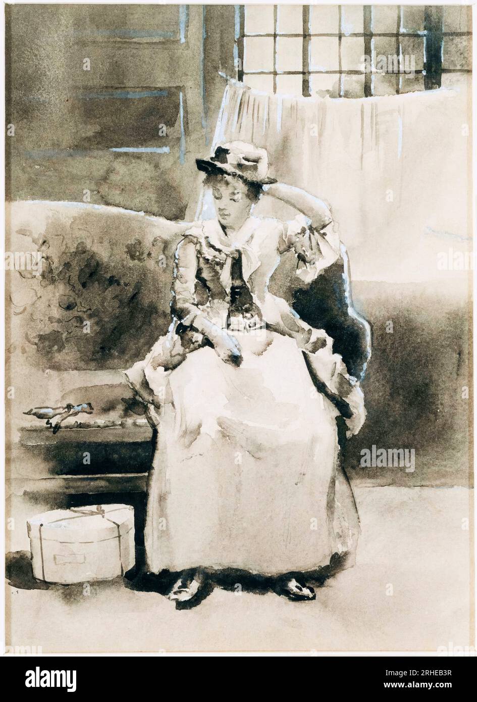Arthur Bowen Davies, Unbenannt (sitzende Frau), Aquarellgemälde, ca. 1880 Stockfoto