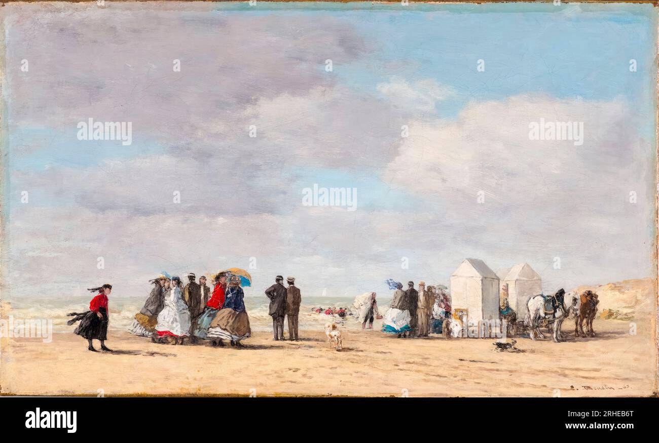 Eugène Boudin, der Strand von Trouville, gemalt in Öl auf Leinwand, 1865 Stockfoto
