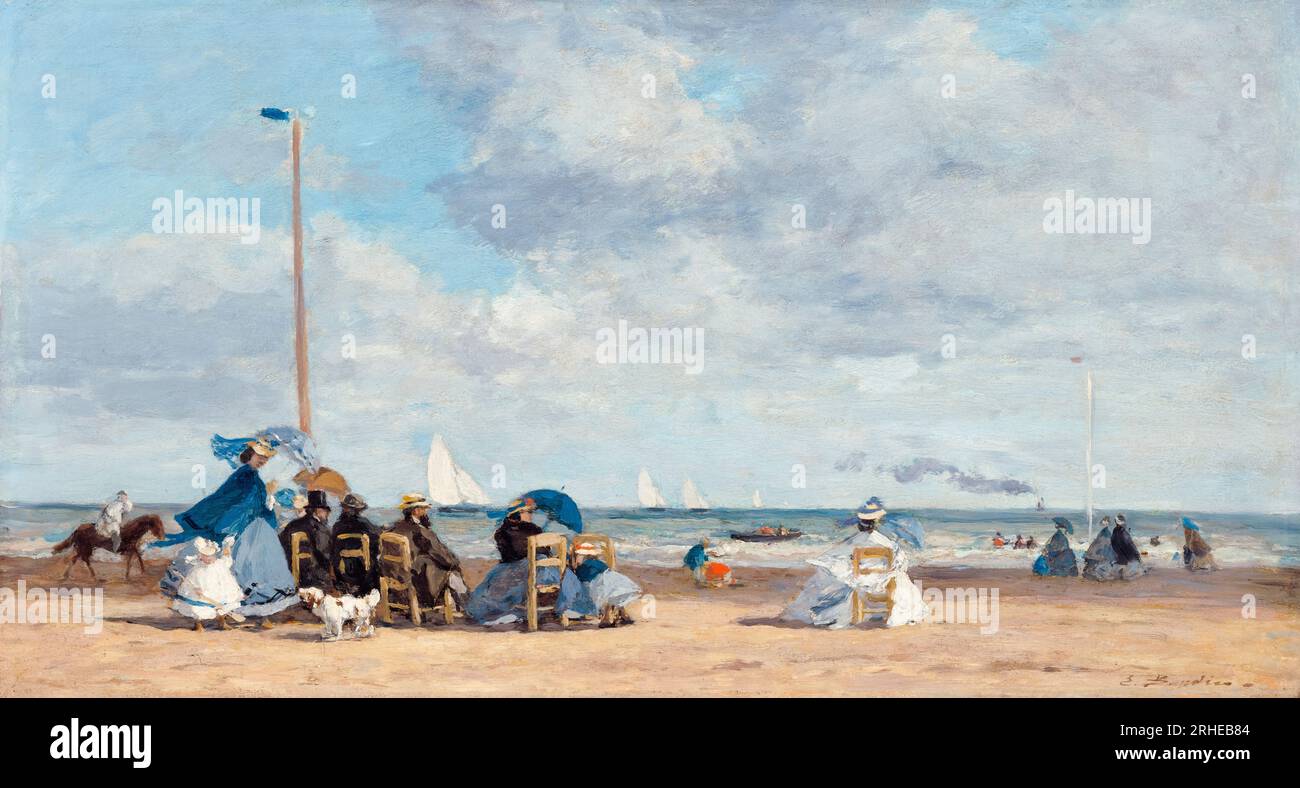 Eugène Boudin, Strand in Trouville, Ölgemälde an Schalttafel, 1864-1865 Stockfoto