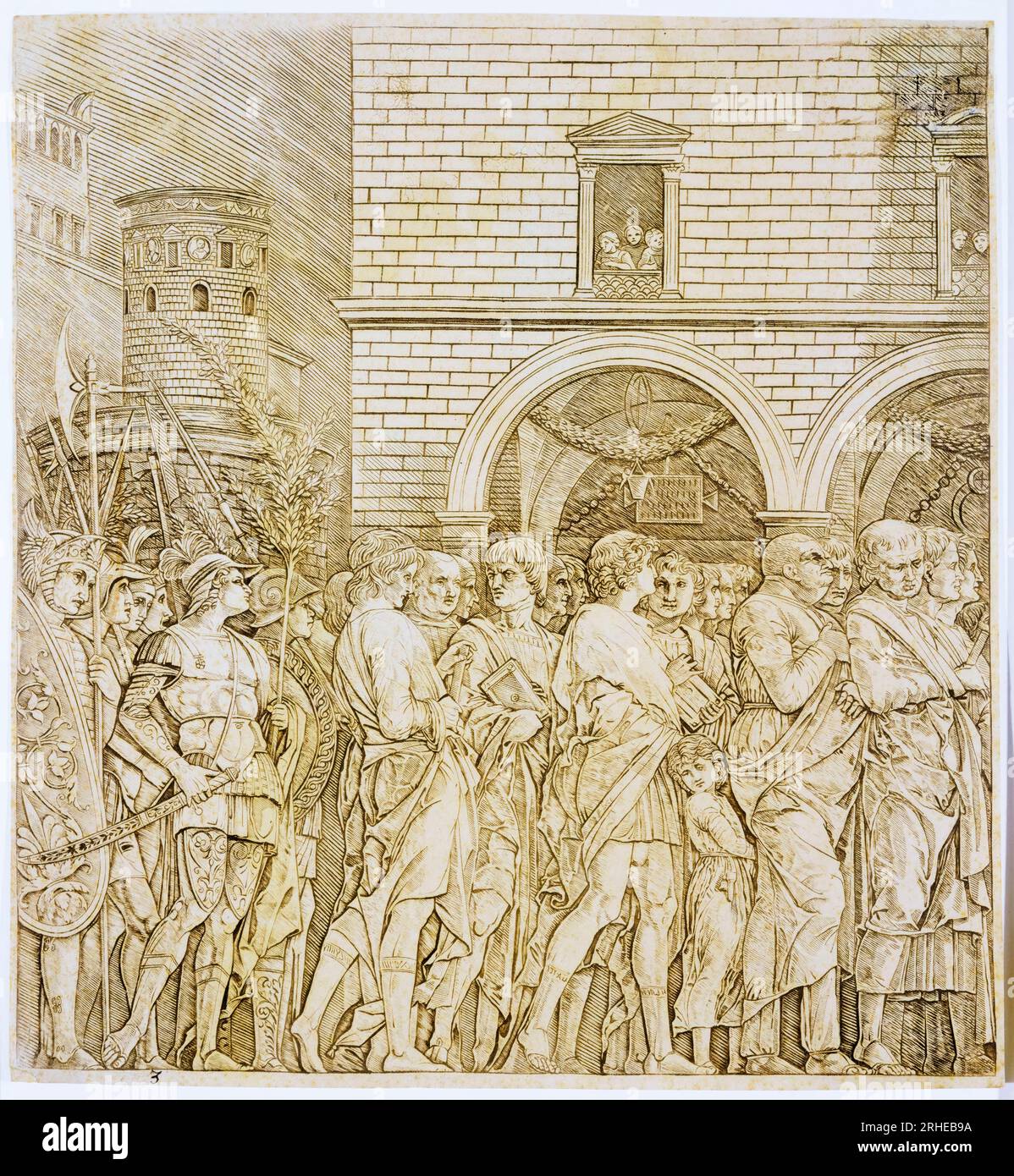Andrea Mantegna, Landschaftsbild und Figuren, mit Tinte auf Papier zeichnen, vor 1506 Stockfoto