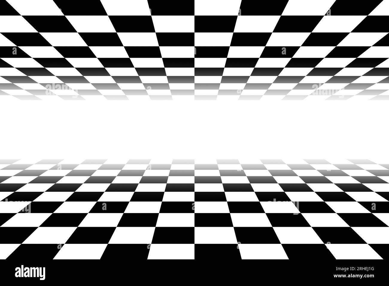 Schwarzes und weißes doppeltes Schachbrett mit Fluchtpunkt. Stockfoto