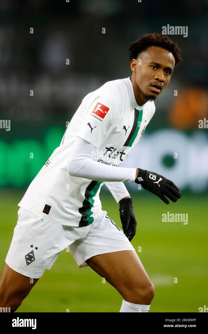 Moenchengladbach, Deutschland 1. Fussball Bundesliga, 16. Spieltag, Matchday 16 Borussia Moenchengladbach : Bayer 04 Leverkusen 2-3 22. 01. 2023 im Borussia Park in Moenchengladbach Nathan N GOUMOU (MG) Foto: Norbert Schmidt, Düsseldorf Stockfoto