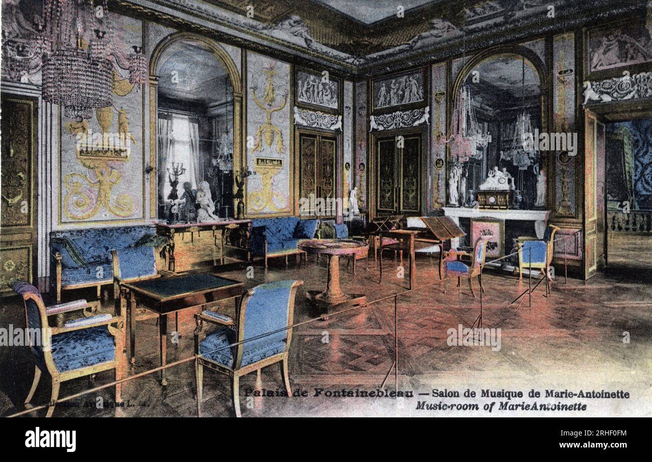 Chateau de Fontainebleau : Salon de Musique de la reine Marie Antoinette (1755-1793) - Carte postale fin 19eme-Debüt 20eme Siecle Stockfoto