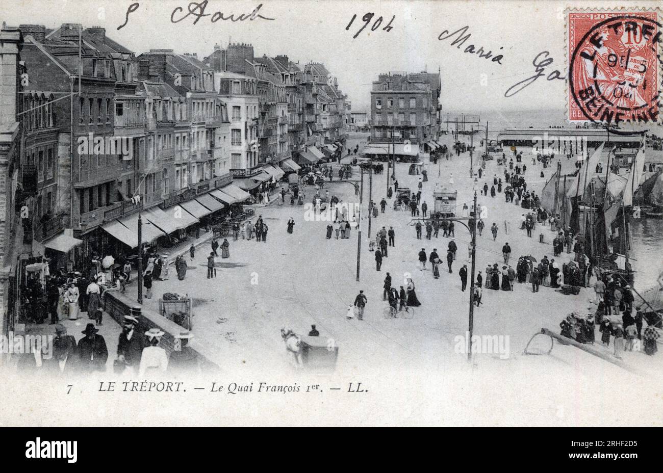 Normandie, seine Maritime (76), Treport : Vue du quai Francois 1er - Carte postale datee 1904 Stockfoto