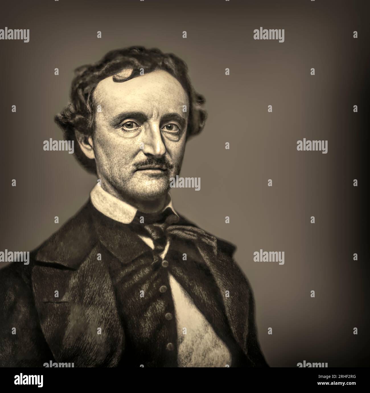 Porträt von Edgar Allan Poe, 1809 – 1849, amerikanischer Schriftsteller, digital bearbeitet nach einem Foto Stockfoto