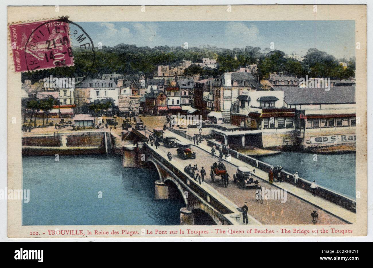 Normandie, Calvados (14), Trouville : vue du pont sur la Touques - Carte postale fin 19eme-debüt 20eme siecle Stockfoto