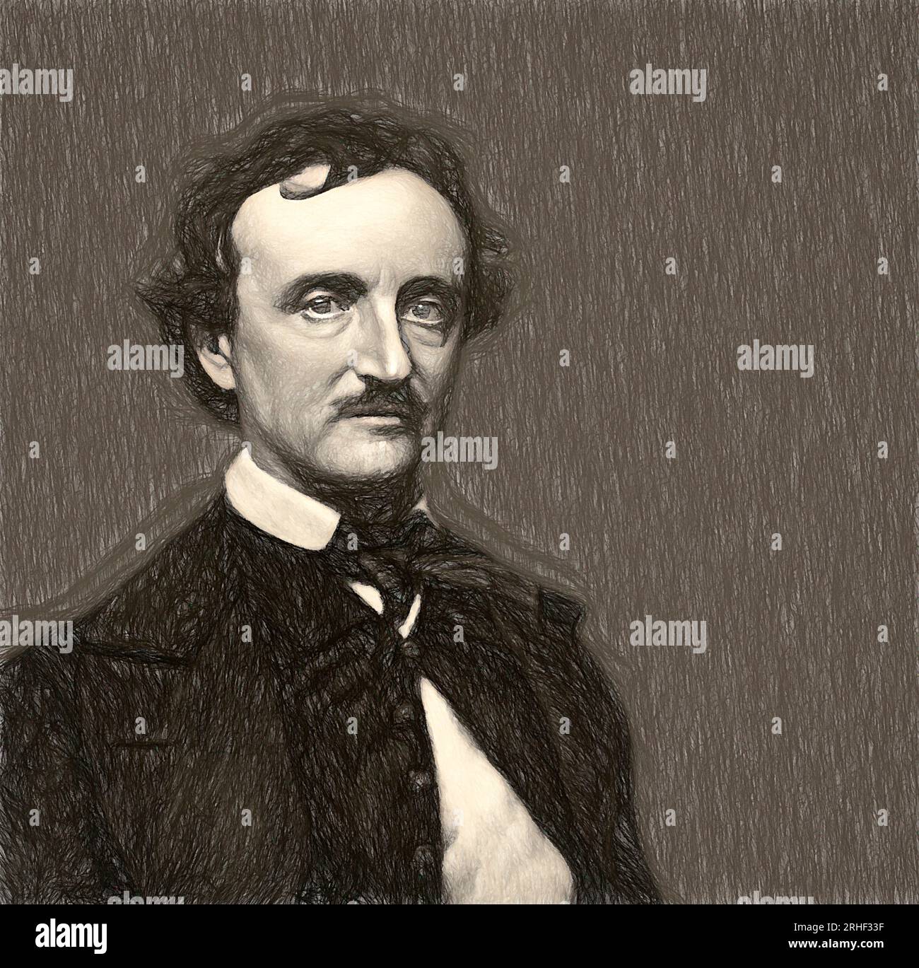 Porträt von Edgar Allan Poe, 1809 – 1849, amerikanischer Schriftsteller, digital bearbeitet nach einem Foto Stockfoto
