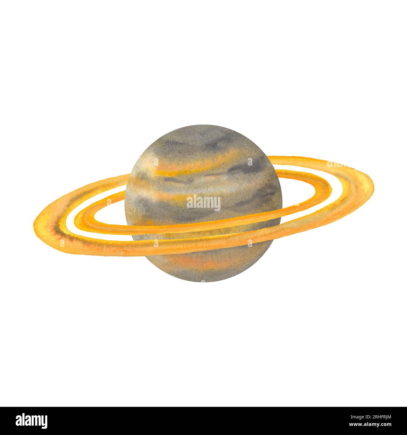 Karikatur des Planeten Saturn mit Ringen, Sonnensystemplaneten. Wissenschaft und Bildung. Aquarellillustration isoliert auf weißem Hintergrund Stockfoto