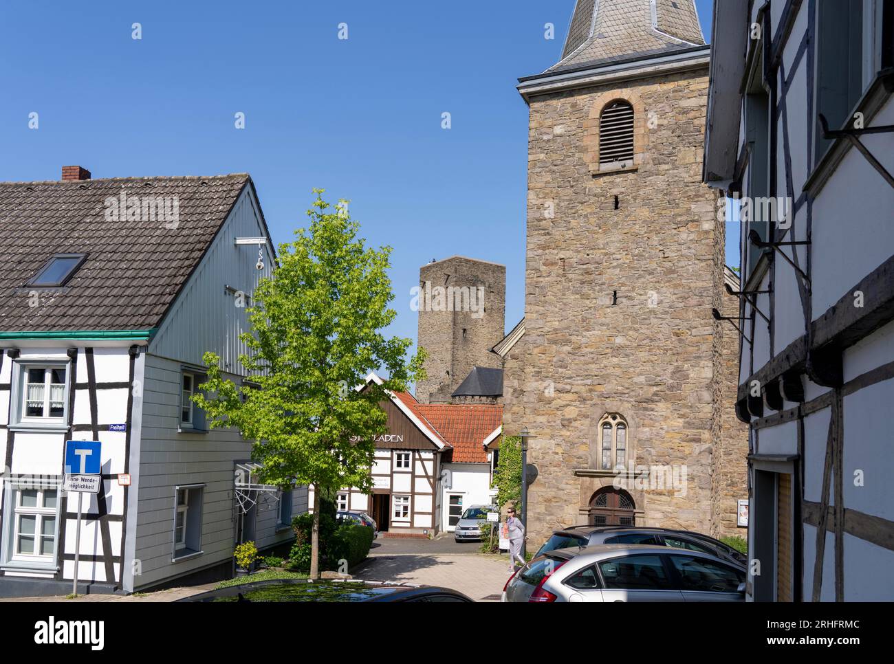 Hattingen-Blankenstein, Schloss Blankenstein, Schlossturm, Altstadt, Blankenstein Lutherische Kirche NRW, Deutschland Stockfoto