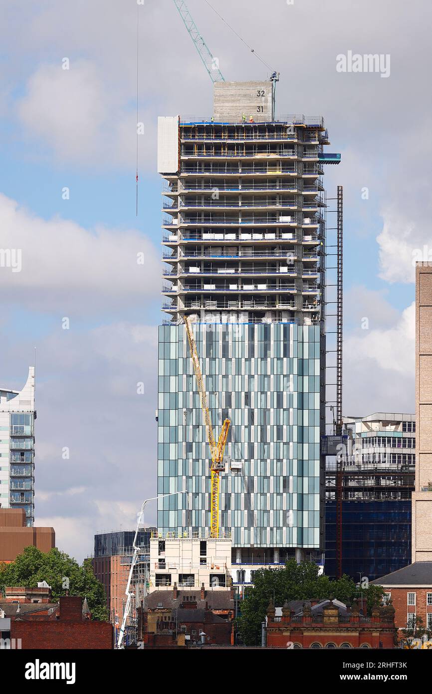 Eine Nahaufnahme von 44 Merrion Street Apartments, die derzeit im Stadtzentrum von Leeds gebaut werden Stockfoto