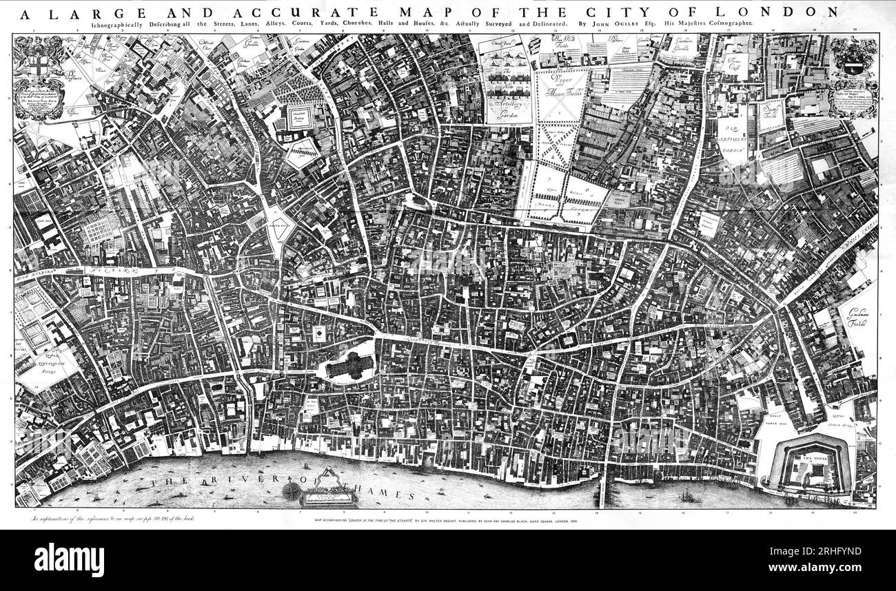 Eine große und genaue Karte der Stadt London 1677 von John Ogilby Stockfoto