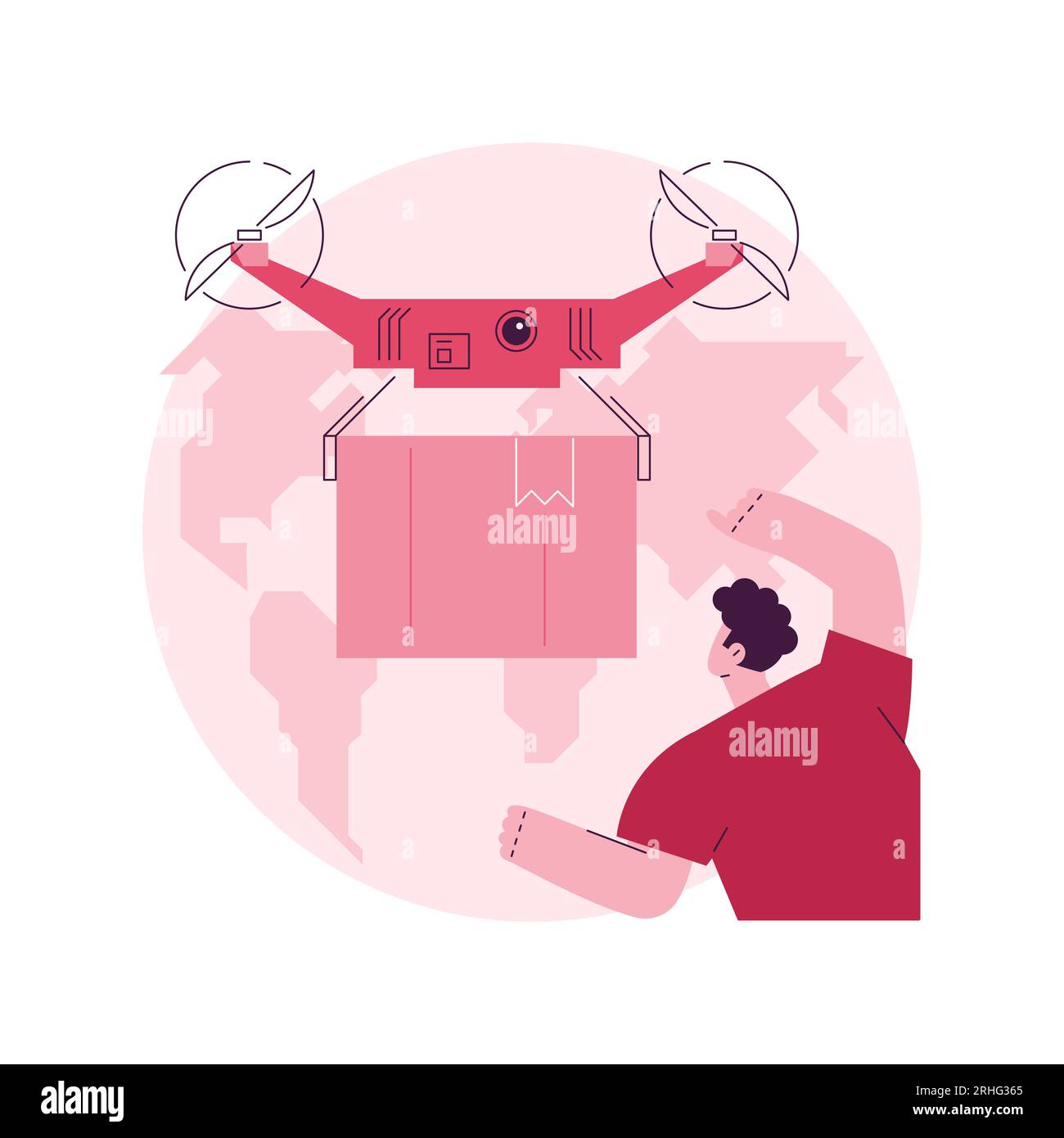 Drohnenlieferung abstrakte Konzept Vektor Illustration. Drohnen kommerzielle Lieferung, Versorgung Business-Trend, Fracht-Drohnen, autonome Warenschifffahrt, unbemannte Pakettransport abstrakte Metapher. Stock Vektor