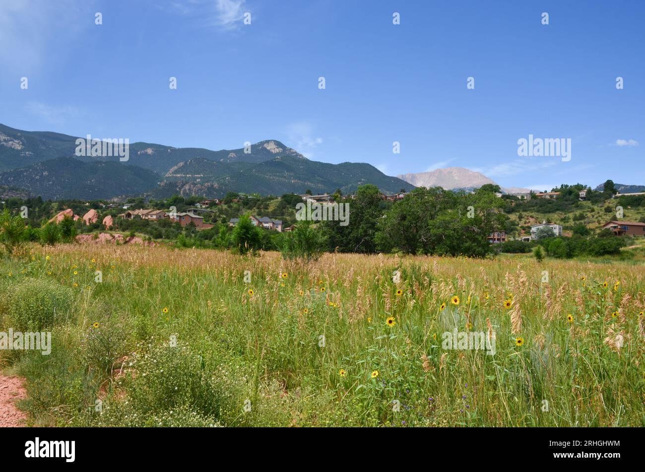 Blick auf die Landschaft des Sand Canyon Trail am Red Rock Canyon Trail. Garten der Götter. Colorado Springs, Colorado. USA. Stockfoto