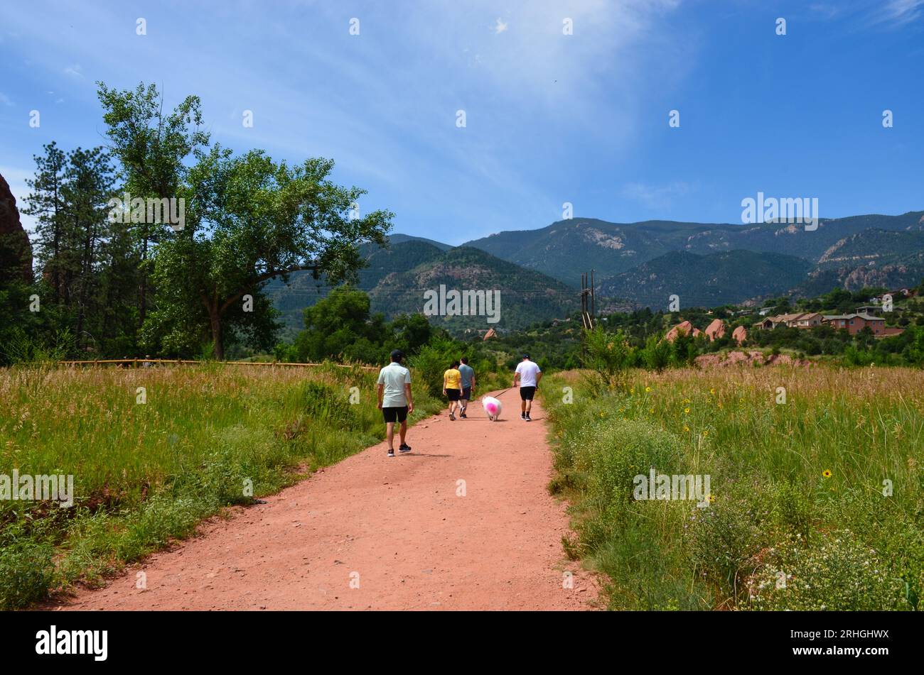 Blick auf die Landschaft des Sand Canyon Trail am Red Rock Canyon Trail. Garten der Götter. Colorado Springs, Colorado. USA. Stockfoto
