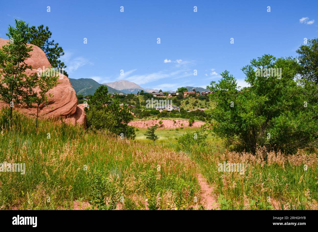 Blick auf die Landschaft des Sand Canyon Trail am Red Rock Canyon Trail. Garten der Götter. Colorado Springs, Colorado. USA. Stockfoto
