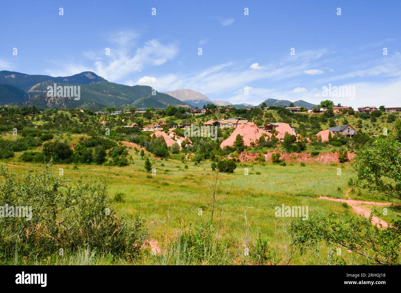 Blick auf die Landschaft des Sand Canyon Trail im Red Rock Canyon TrailColorado Springs, Colorado. USA. Garden of the Gods Eastern Rockies Corridor. Stockfoto