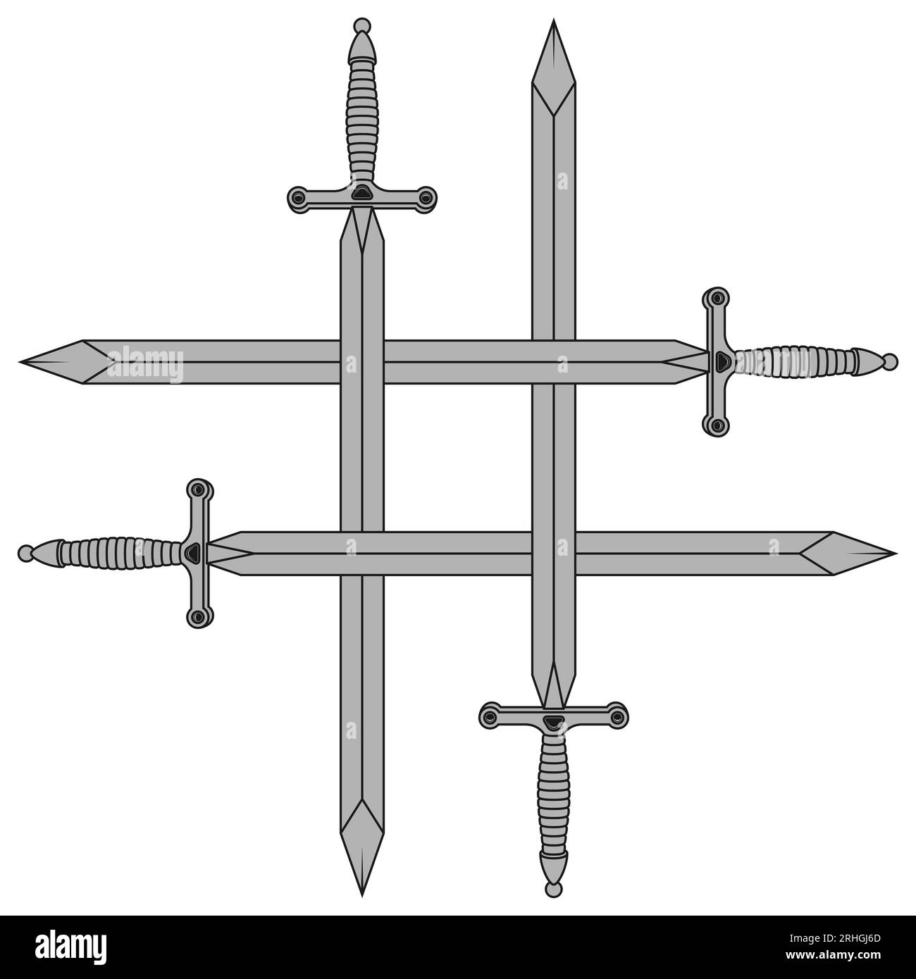 Mittelalterliches Schwertvektordesign gekreuzt, alte Schwerter gekreuzt Stock Vektor