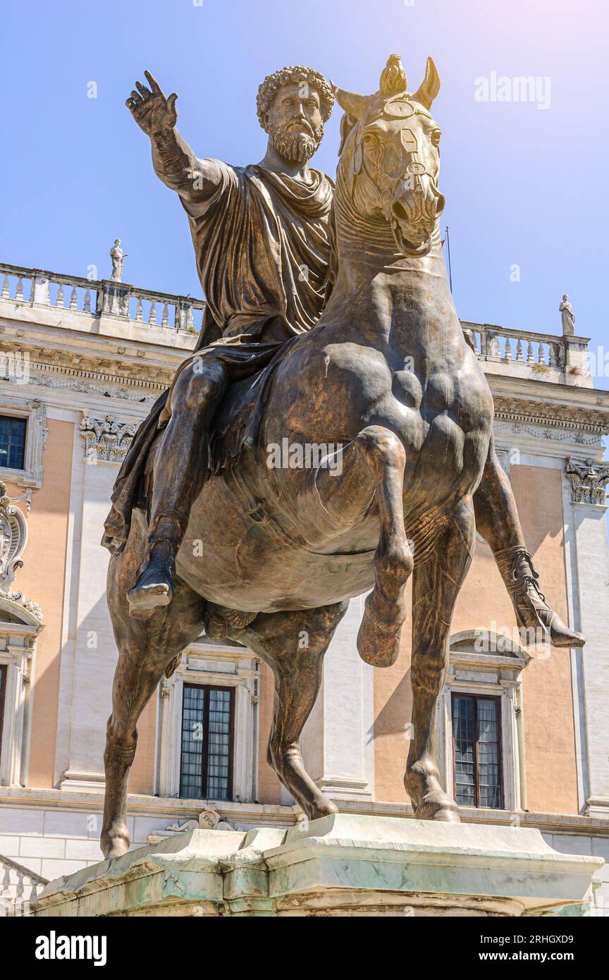 Reiterstatue von Marcus Aurelius im Campidoglio, Rom Stockfoto