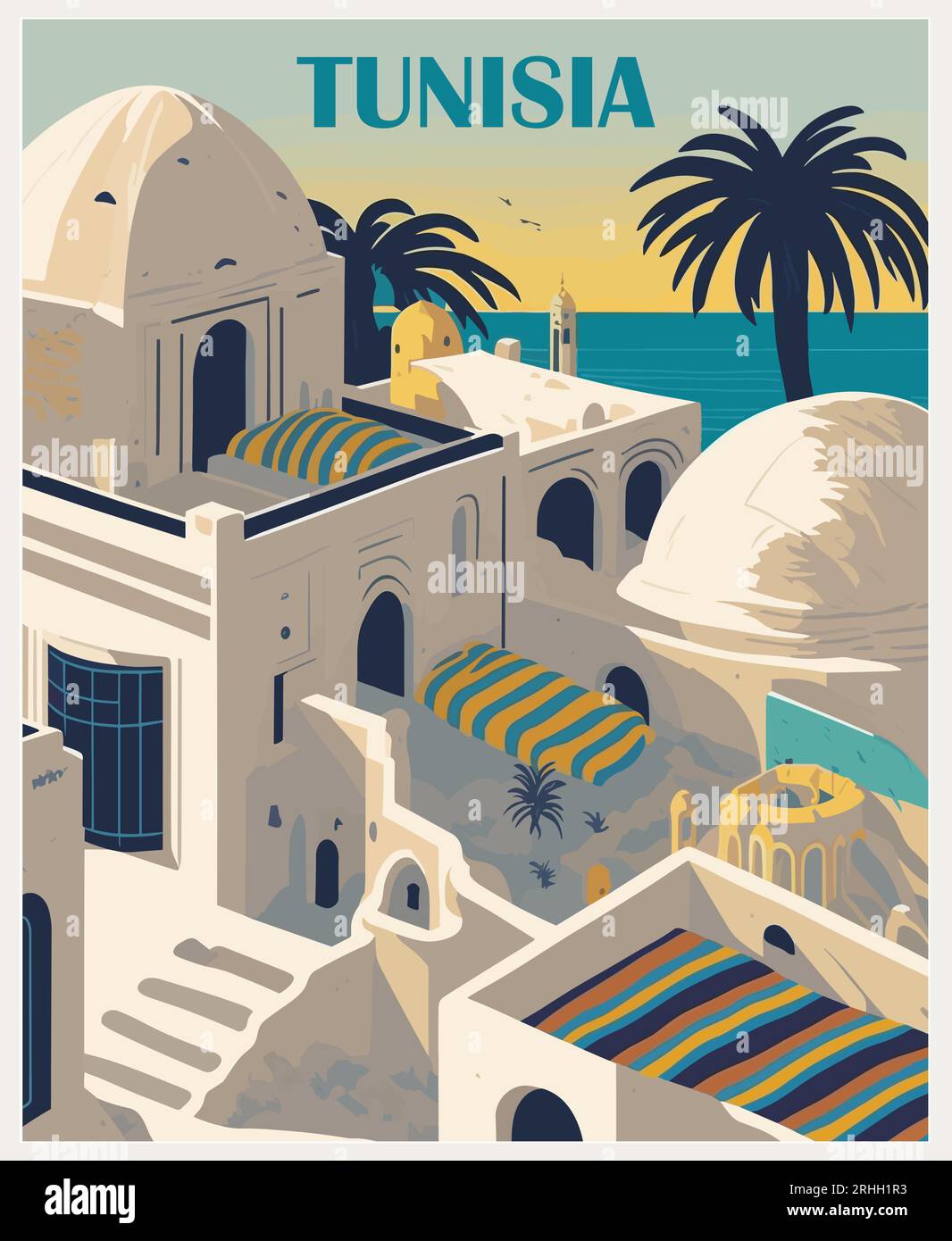 Tunesien Reiseziel Poster im Retro-Stil. Stock Vektor