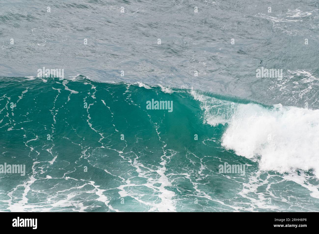 Eine Welle bricht. Das Meer sieht kalt aus. Stockfoto