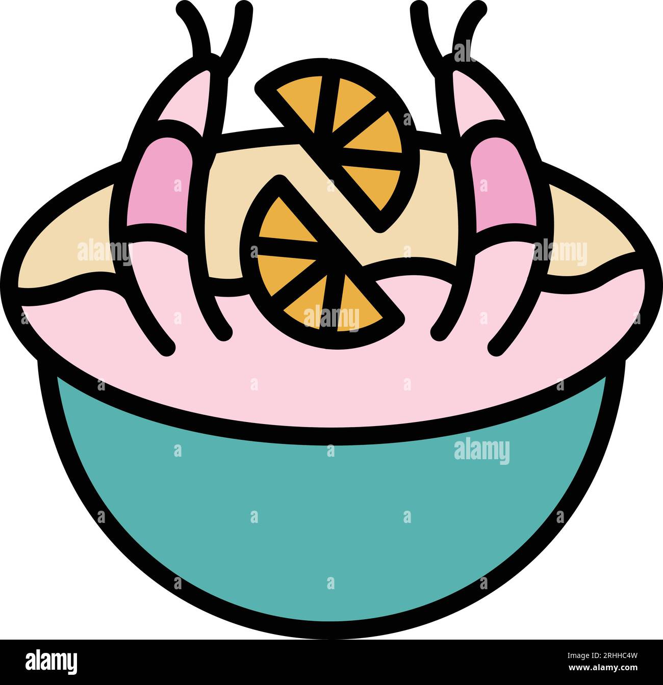 Karibische Lebensmittel Symbol Umrissvektor. Shrimps in Form von Schalen. Haiti kuba Farbe flach Stock Vektor