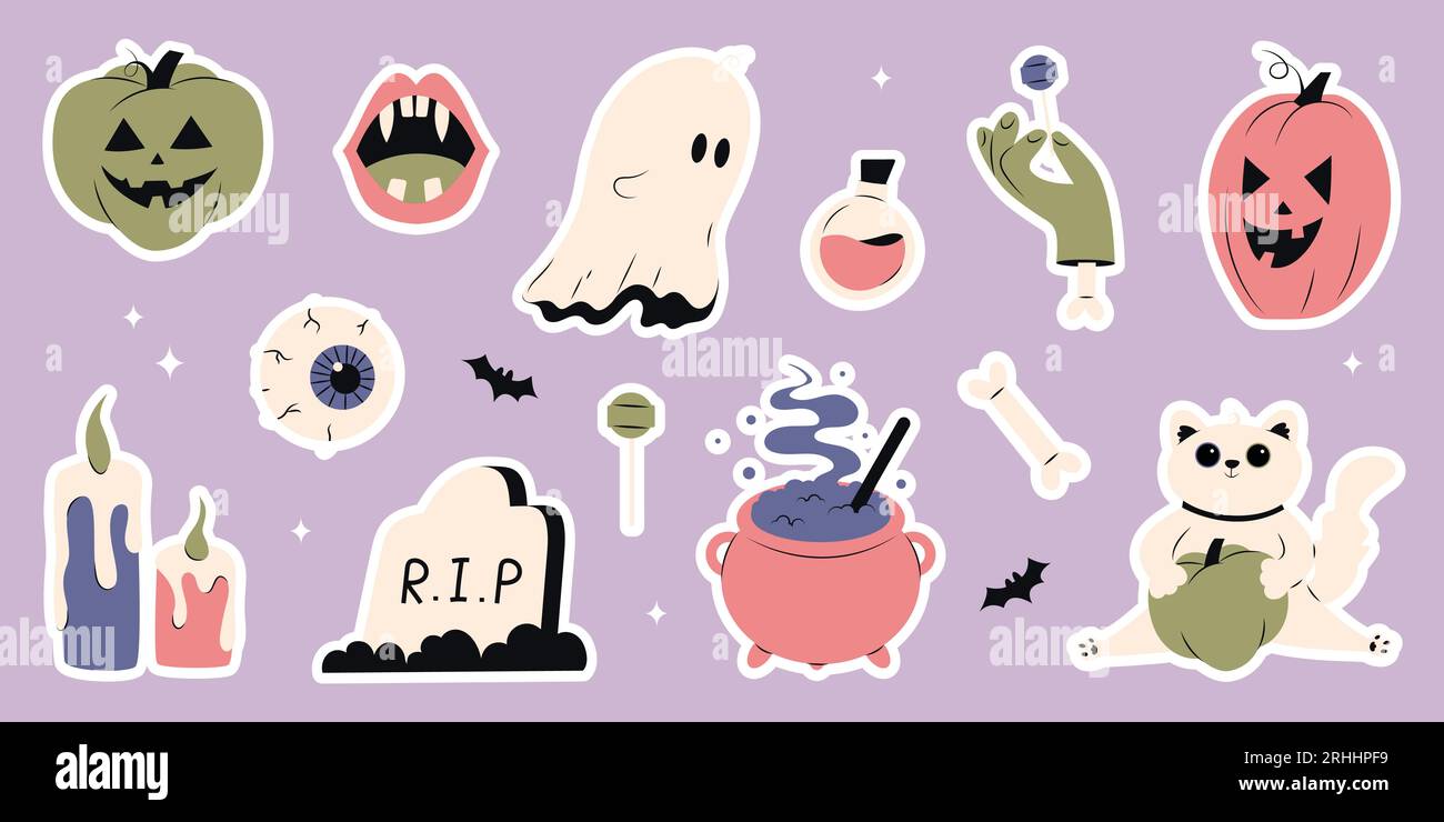 Süßes Halloween-Set mit verschiedenen Elementen Stock Vektor