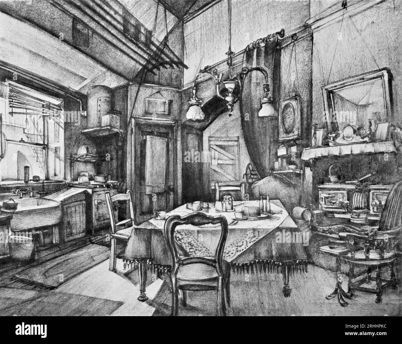 Set Design / Concept Art von Art Director CEDRIC DAWE für den Film GRETA GYNT DENNIS PRICE und JACK WARNER in EASY MONEY 1948 Regisseur BERNARD KNOWLES Gainsborough Pictures / General Film Distributors (GFD) Stockfoto