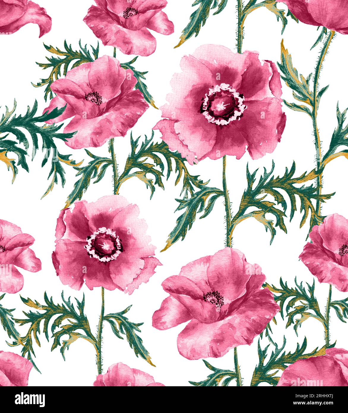 Nahtloses handgezeichnetes Blumendesign, schöne Blumen auf weißem Hintergrund. Stockfoto