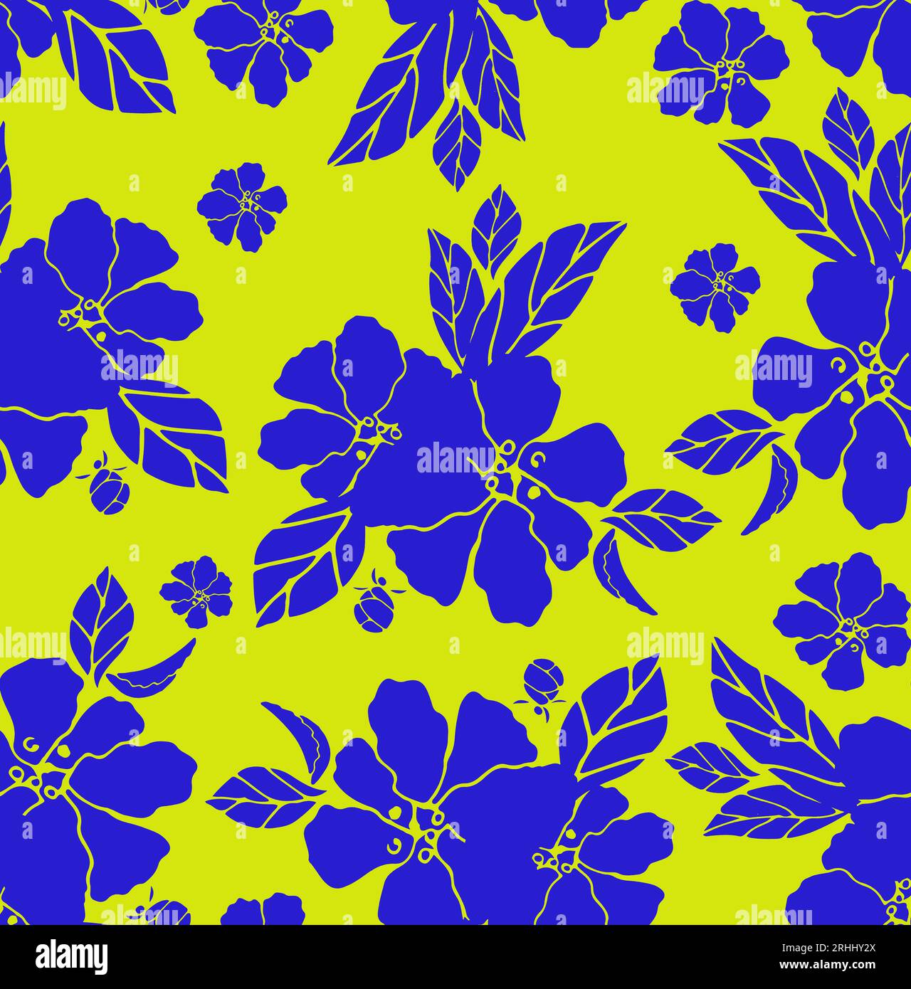 Nahtlose handgezeichnete Blumen mit Blättern. Wiederholungsmuster auf grünem Hintergrund. Stockfoto