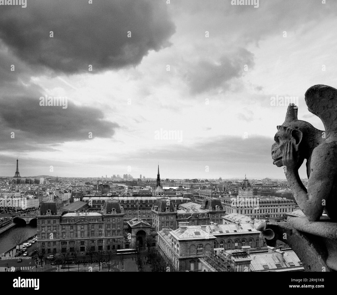 Chimera mit Blick auf Paris Stockfoto