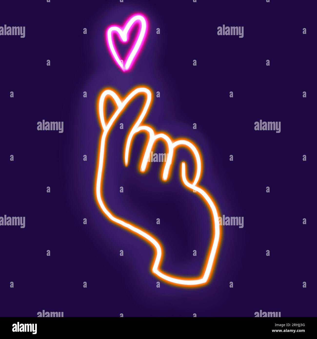 Neon Hand, leuchtendes Desktop-Symbol, Neon-Aufkleber, Neon-Figur, leuchtende Figur, geometrische Neonfiguren Stockfoto