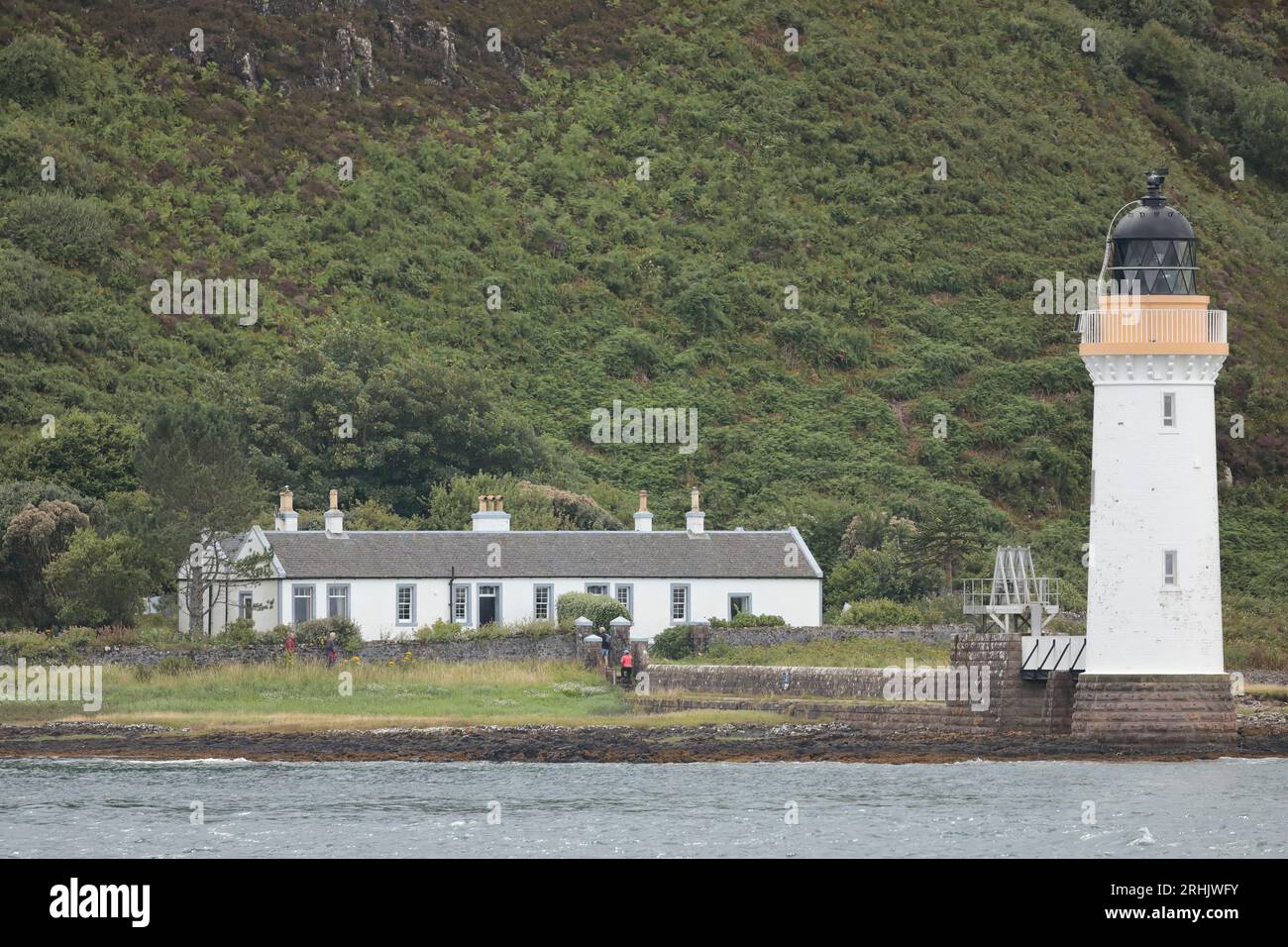 Der Leuchtturm und Hütten in Tobermory Stockfoto