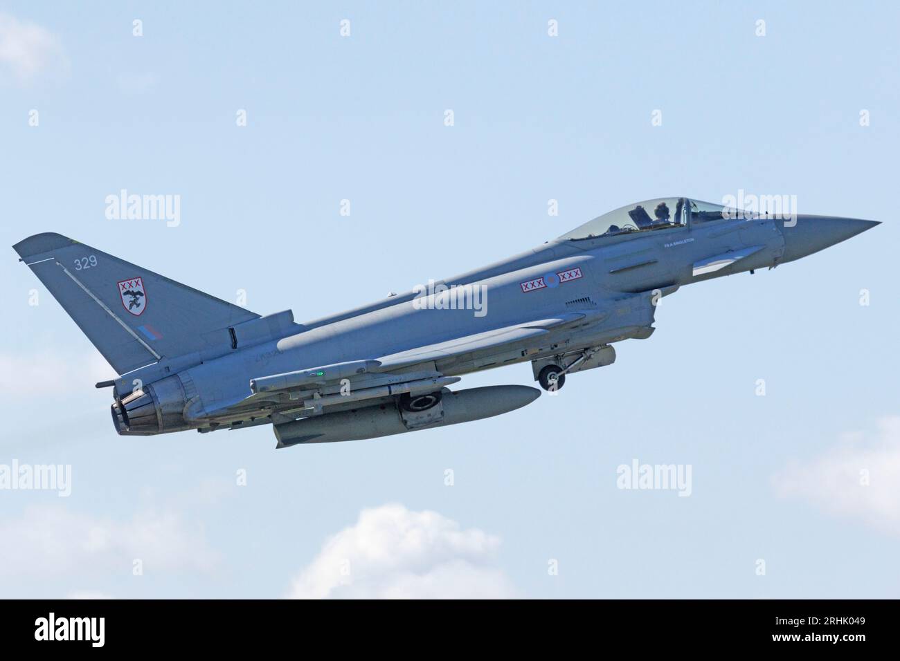 RAF Typhoon Jet im aktiven Einsatz bei RAF Conningsby in Lincolnshire, England, August 2023 Stockfoto