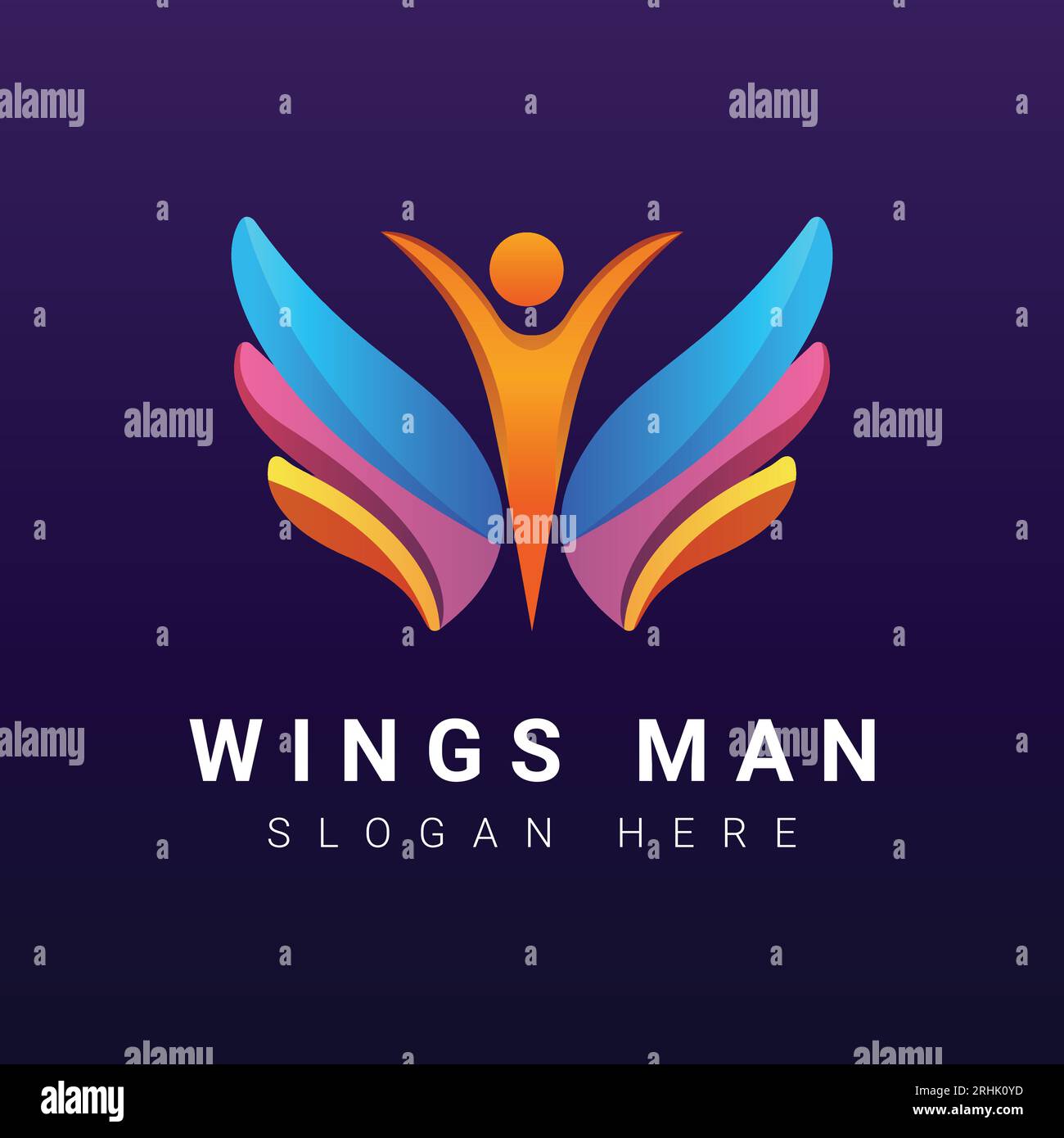 Wings Man Logo Design Flying Man Logotype Angel Stock Vektor