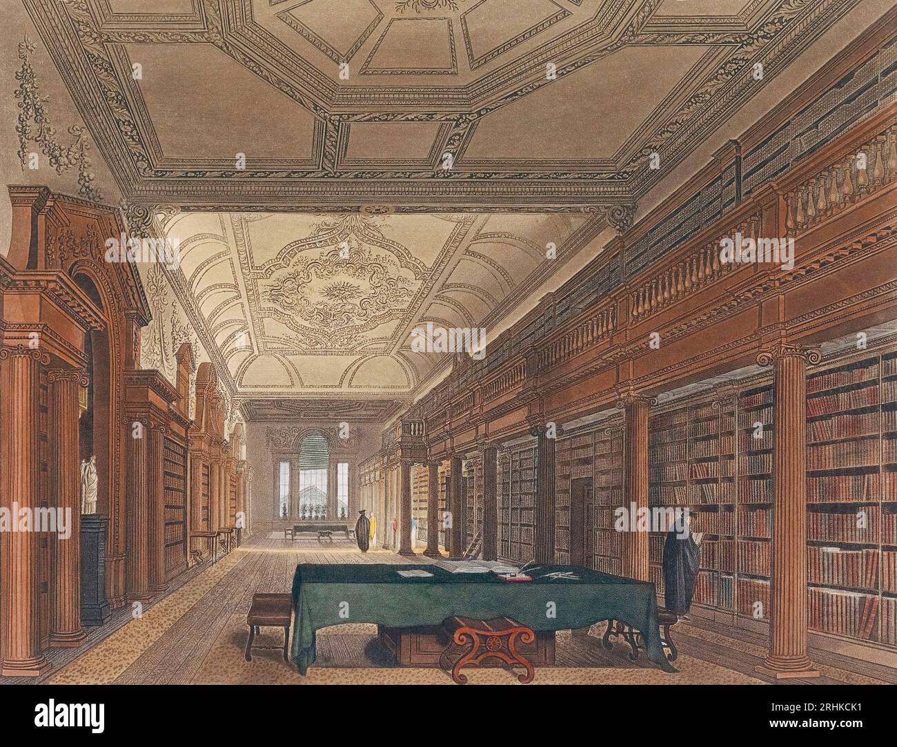 Die Bibliothek der Christ Church in Oxford, England zu Beginn des 19. Jahrhunderts. Nach einem Druck von Joseph Constantine Stadler aus einem Werk von Frederick Mackenzie. Spätere Kolorisation. Stockfoto