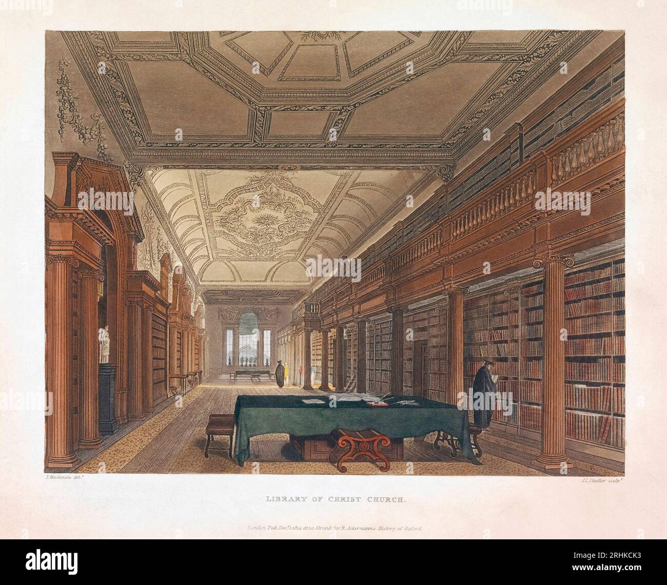 Die Bibliothek der Christ Church in Oxford, England zu Beginn des 19. Jahrhunderts. Nach einem Druck von Joseph Constantine Stadler aus einem Werk von Frederick Mackenzie. Spätere Kolorisation. Stockfoto