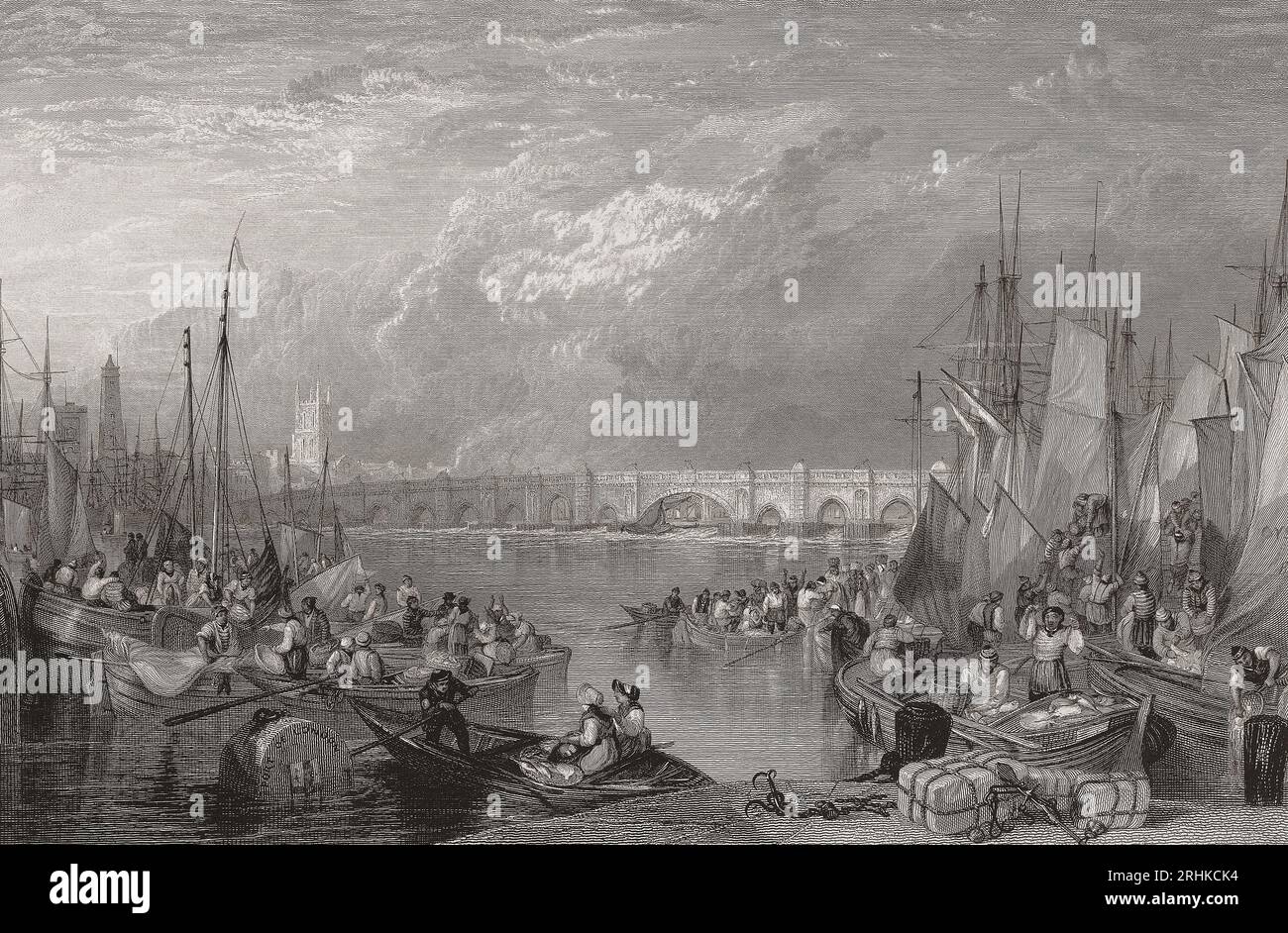 London Bridge im frühen 19. Jahrhundert. Aus einem Kupferstich von Edward Goodall nach einem Werk von J.M.W. Turner. Stockfoto