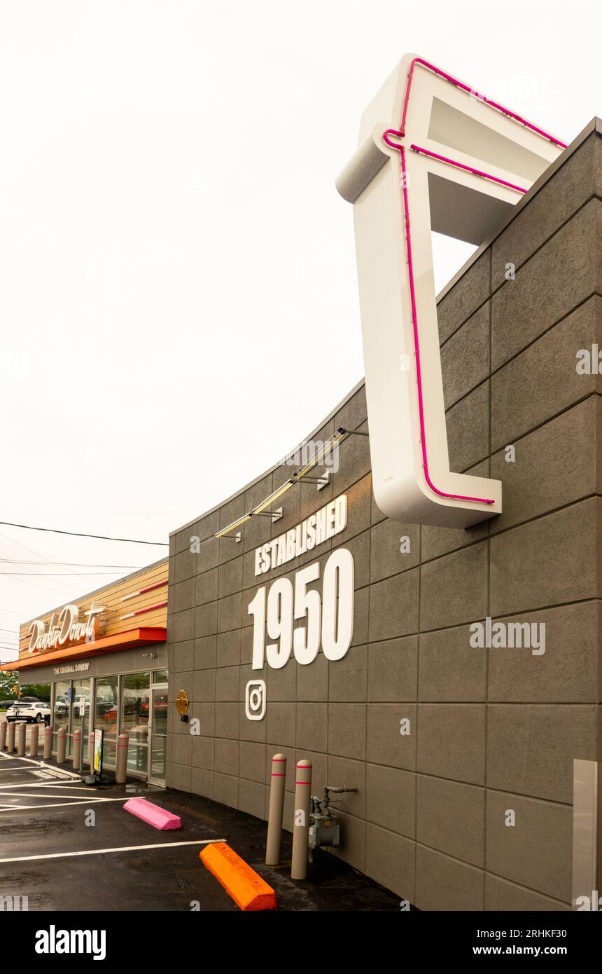 Standort des ursprünglichen Dunkin Donuts-Gebäudes in Quincy Massachusetts Stockfoto