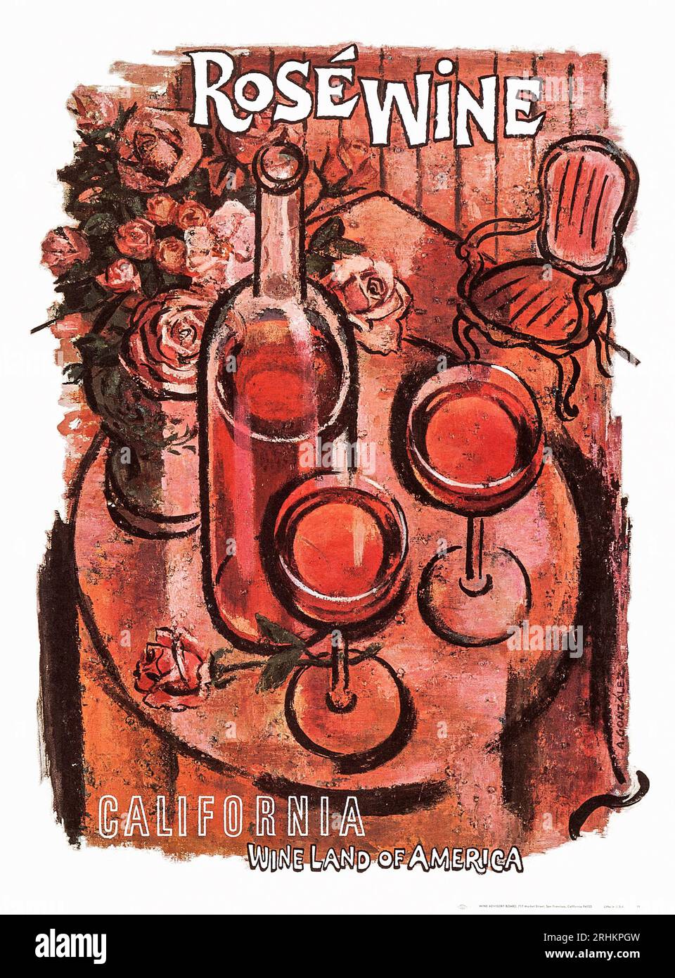 Weinland von Amerika. California - Rosé Weines (Wine Advisory Board, 1960er Jahre). Reiseplakat Stockfoto