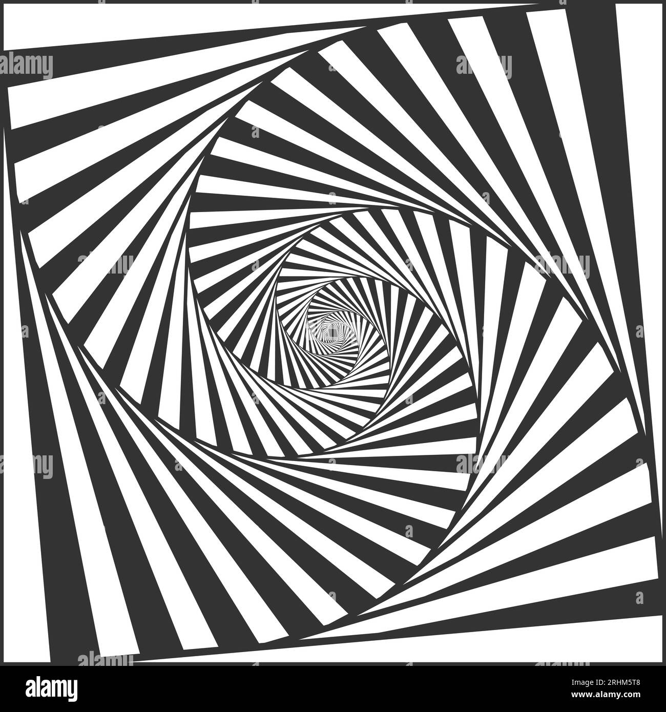 Optische Spiraltäuschung. Schwarz-weiß wechselnde Streifen für hypnotische Wirkung, Schwindel-geometrische Wirbel und rotierende Streifen. Abstrakte Kurven mit Stock Vektor